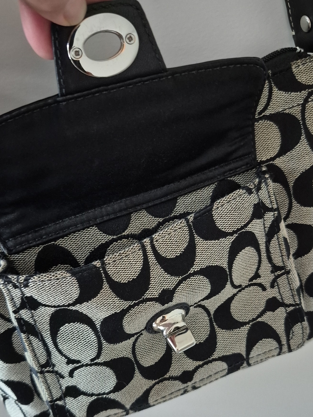 Coach Signature Canvas Turnlock Flap Crossbody Bag & Wallet Black Gray Y2K - Picture 6 of 16